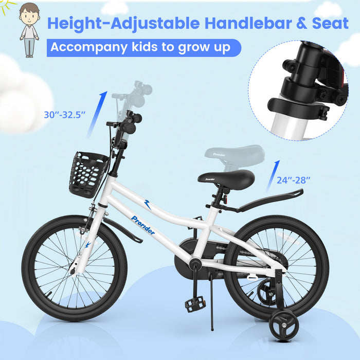 Velo Costway 18\" Pour Enfants Avec Roues D'entrainement Amovibles Et Panier Pour 4-8 Ans Blanc