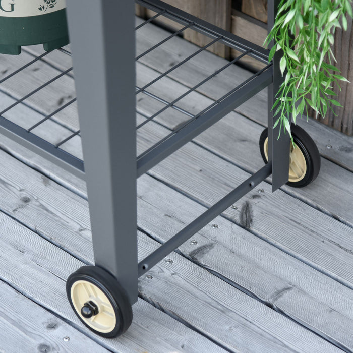 Outsunny Lit De Jardin Sureleve Outsunny 41\" X 15\" X 32\" Sureleve Avec 2 Roues, Etagere Inferieure Pour Ranger Les Outils Et Trou De Drainage De L'eau, Gris 