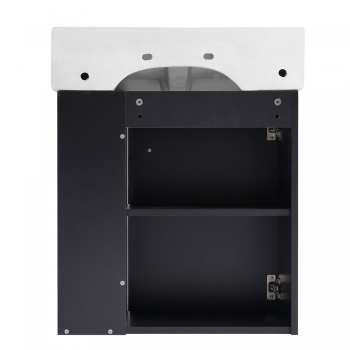 Rachel Meuble-lavabo Flottant 21,6\" Avec Vasque En Ceramique, Porte A Fermeture Douce Et Rangement A Droite