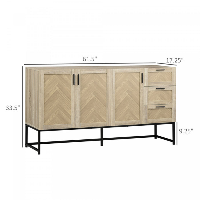 HOMCOM Buffet avec tiroirs et etageres reglables, chene