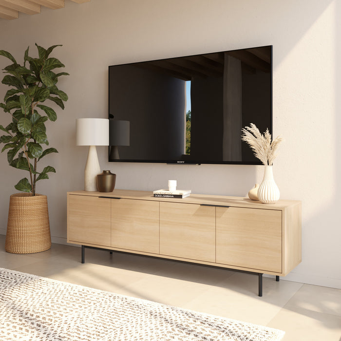 Meuble pour téléviseur Hamilton de Nordika de 70 po avec 4 armoires de rangement - chêne blond naturel