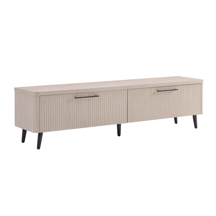 Meuble TV Jodie style milieu du siecle a cannelures, 175 cm, chene blanchi