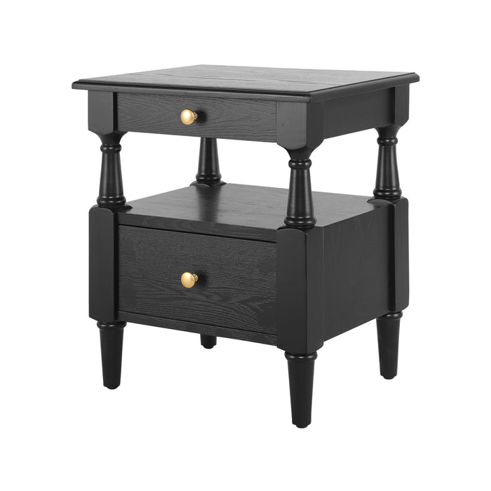 Emma Table de Nuit en Bois a 2 Tiroirs pour Chambre a Coucher avec Pieds Antiderapants, Noir