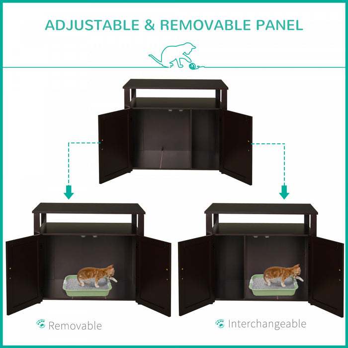 Pawhut En Bois Pour Chat En Bois Litiere Pour Animaux De Compagnie Enceinte Chaton Maison Table De Chevet Table D'appoint Armoire Cachee Avec Separateur Amovible/reglable Portes Magnetiques Marron