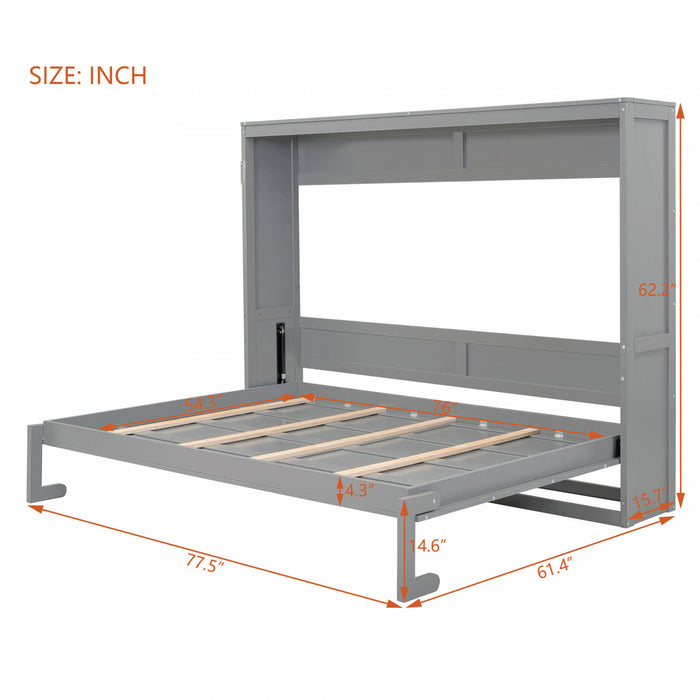 Evelyn Lit mural escamotable gain de place Murphy avec design d’armoire pliable, lit Full, gris