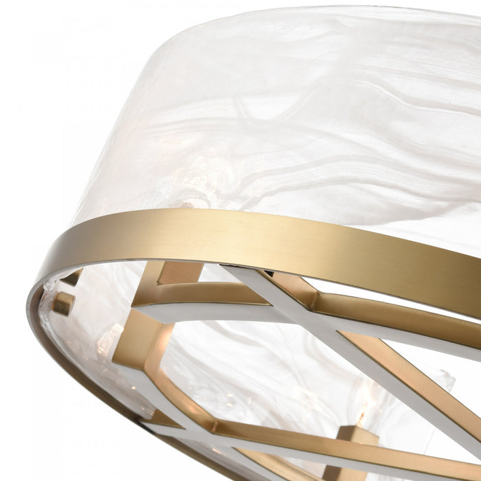 Lustre A 8 lampes Skye, Laiton Et Verre Genre Murano Blanc Vaporeux