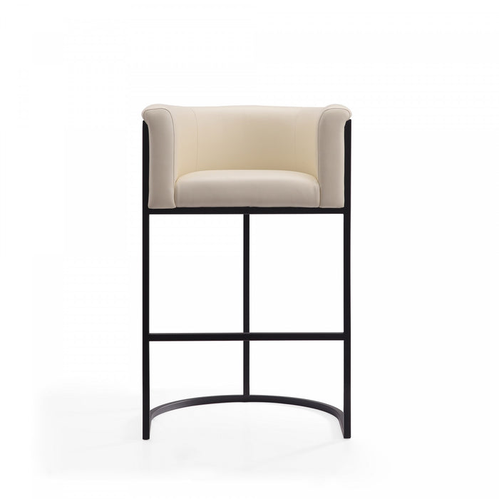 Tabouret de bar cosmopolite mi-siecle moderne en metal et tissu creme - Lot de 3