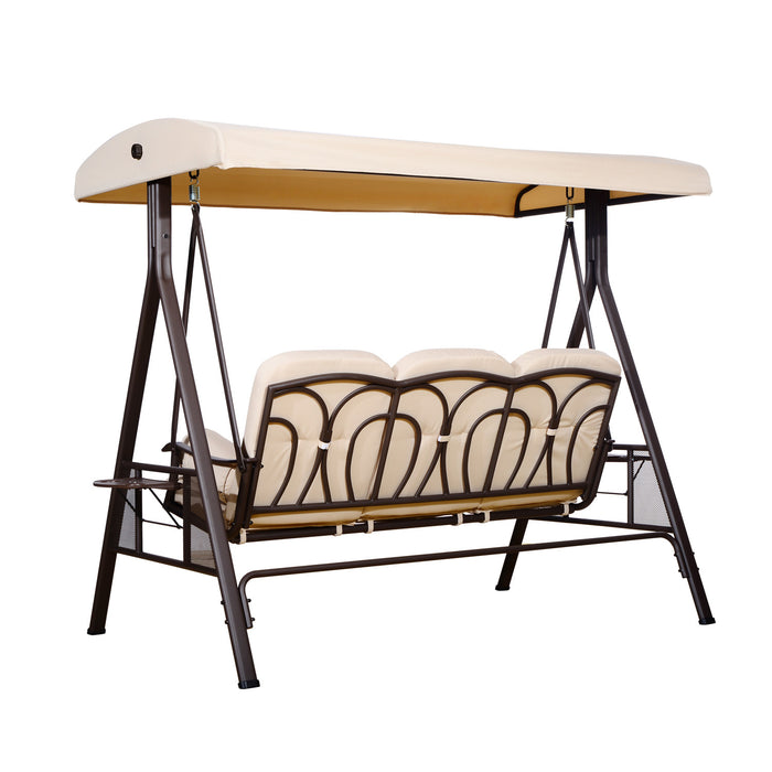 Outsunny Chaise Pivotante Robuste 3 Places Avec Siege Rembourre Pour Hamac De Salon D'exterieur Avec Auvent Inclinable, Beige