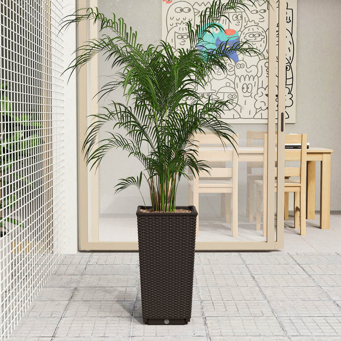Costway 23 \"planteurs Hauts Ensemble De 2 Pot De Plante En Mousse De Rattan Pot D'arbre Arrosant Automatiquement Brown
