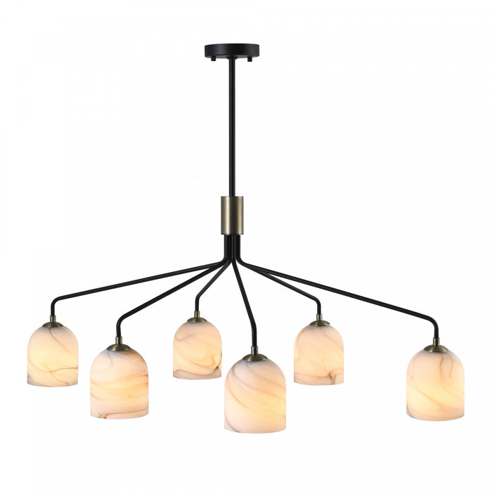 Lustre A 6 lampes Crema, Noir, Laiton Brosse Avec Verre Genre Albatre