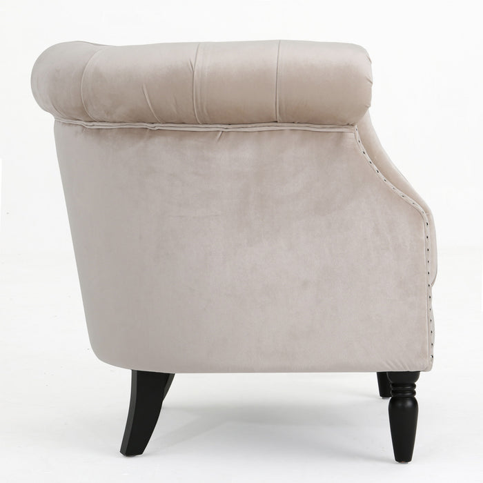Fauteuil Akira En Tissu Velours Avec Capitonnage À Boutons Et Bordure Cloutée -  Couleur Champagne