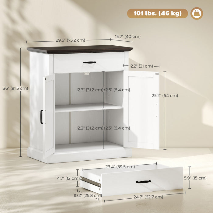 HOMCOM Buffet de style campagnard de 30\" avec 2 portes de grange, blanc