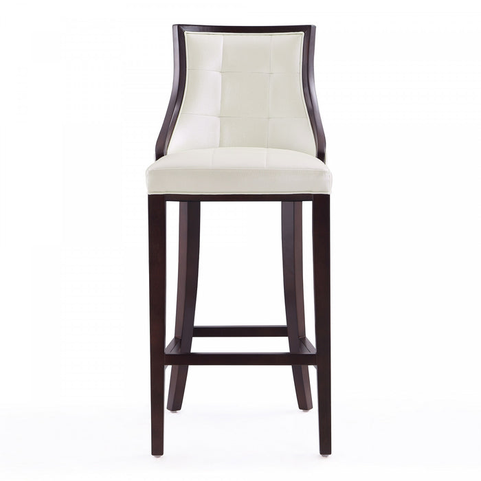 Tabouret de bar traditionnel en bois Fifth Avenue avec assise rembourree, blanc perle - Lot de 2