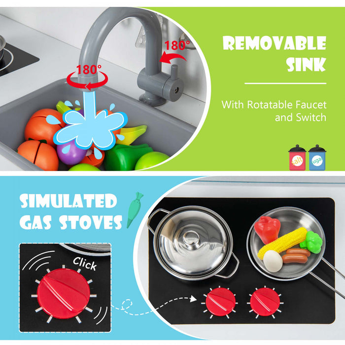 Cuisine En Bois Pour Enfants, Ensemble De Jeu De Cuisine Pour Tout-petits Avec Micro-ondes, Hotte Aspirante, Plaques De Cuisson, Evier De Jeu, Four, Machine A Glacons Et Accessoires De Cuisine, Ensemble De Cuisine Pour Jouets Avec Sons Pour Garcons Et Filles De 3 A 6 Ans