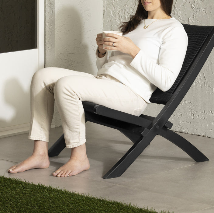 Fauteuil de détente Agave en bois et en corde - noir
