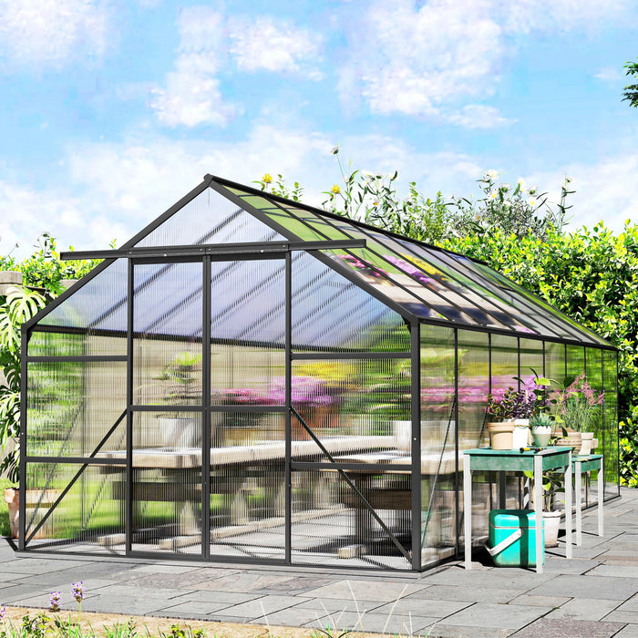 Outsunny Serre de Jardin en Aluminium avec Panneaux Polycarbonate et Gouttiere
