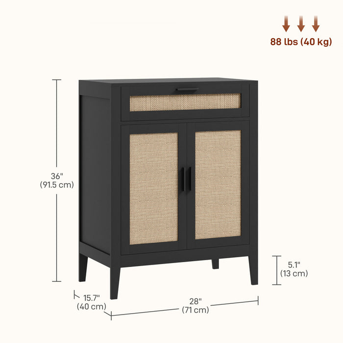HOMCOM Armoire de Rangement Boho avec Tiroir et Portes en Rotin, Noir