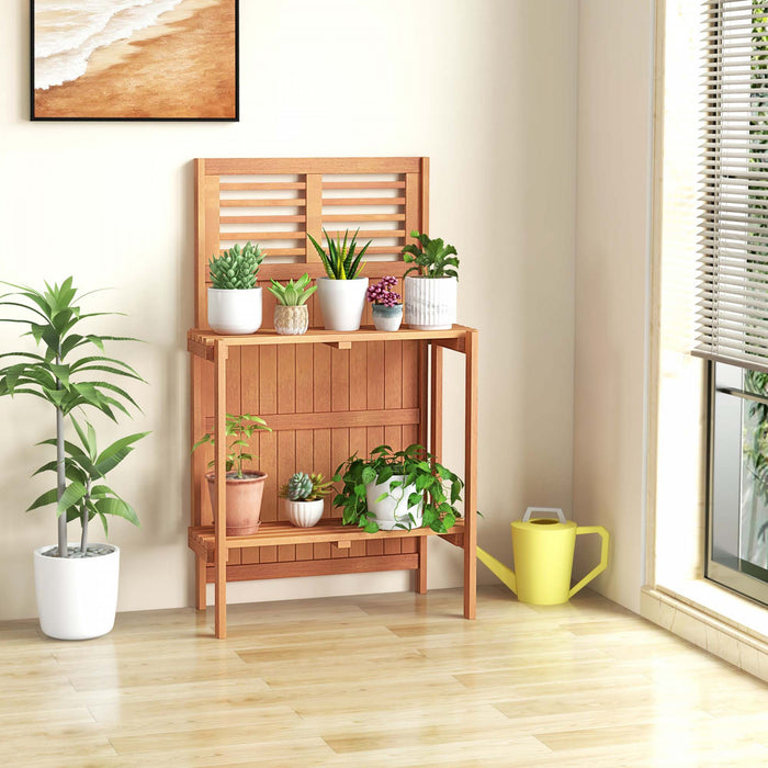 Table De Jardin Etanche En Bois Costway Avec Etagere De Stockage Ouverte A 2 Niveaux