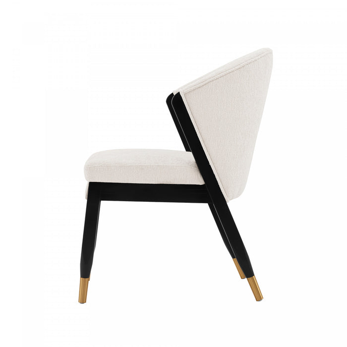 Chaise de salle a manger moderne Ola en bois et chenille creme - Lot de 2