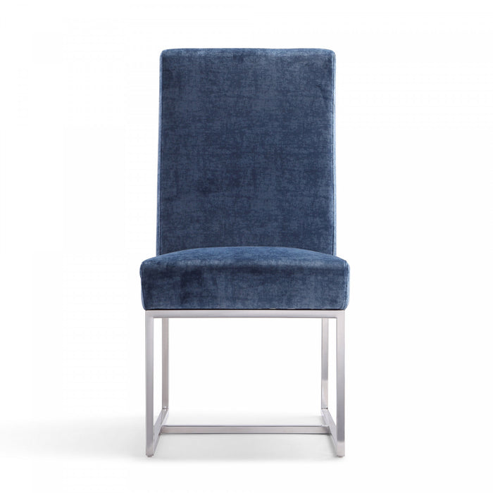 Chaise de salle a manger moderne en velours et metal Element bleu - Lot de 2