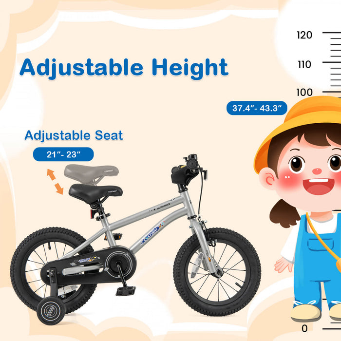 Velo Costway 14 Pouces Pour Enfants De 3 A 5 Ans Avec Selle Reglable Et Guidon Antiderapant Argent