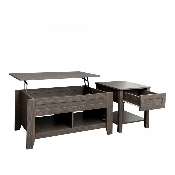 Table Basse à Plateau Surélevé et Table de Bout Gris Strauss, 2 Mrcx
