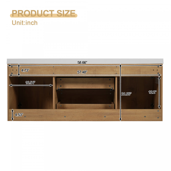 Ethan meuble de salle de bain double vasque 59,3 pouces avec rangement a fermeture douce, bois
