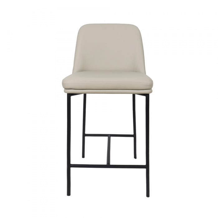 Tabouret de comptoir contemporain Loft en cuir vegetalien et metal, gris pierre - Lot de 2