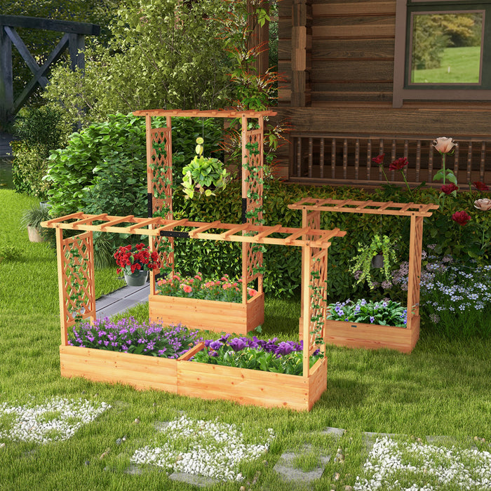 Costway 1 Pcs Lit De Jardin Eleve Avec Trellis Toit Suspendu Planter Boite Trous De Drainage Pour Patio
