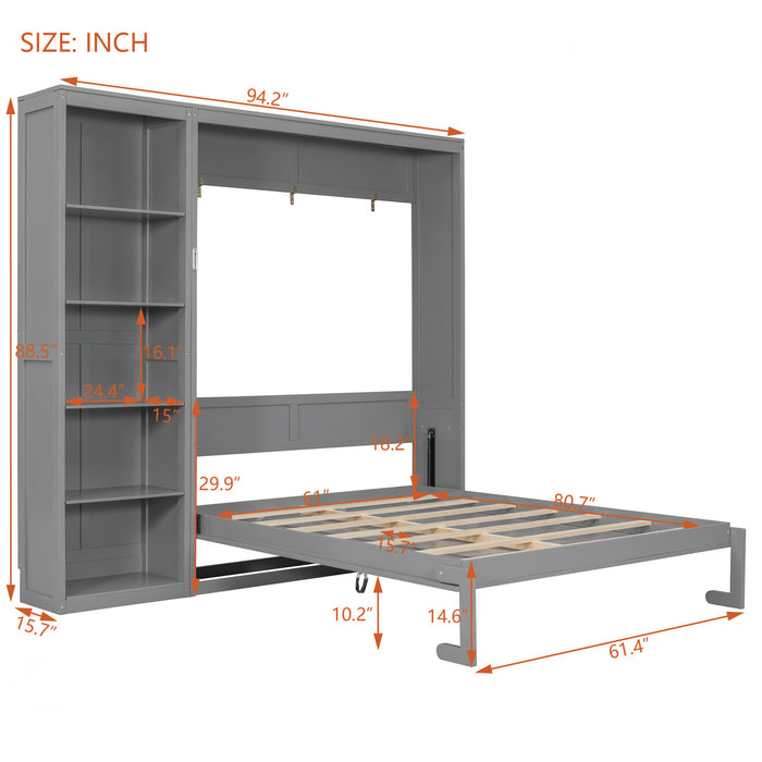 Jessie Lit escamotable mural multifonction avec etageres, Taille Queen, Gris
