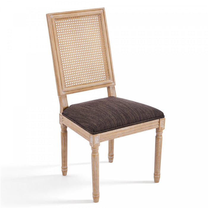 Oliver lot de 2 chaises de salle a manger en bois massif (hevea) avec assise rembourree, dossier en cannage et pieds canneles, marron