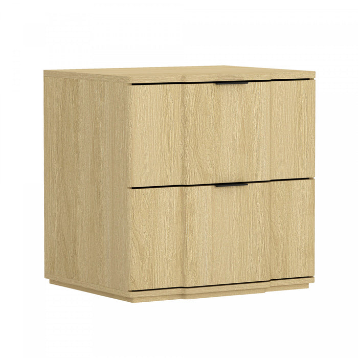 Table de nuit Clive style milieu du siecle moderne 56 cm en naturel et noir (2 tiroirs)