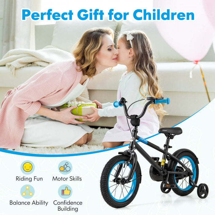 Costway 14\" Velo Pour Enfants Avec Guidon Reglable De Selle Roues D'entrainement Amovibles Frein A Main Noir
