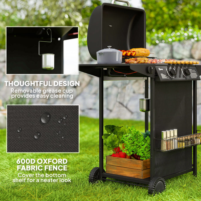 Outsunny Barbecue a gaz propane 2+1 bruleurs, barbecue a gaz portable, noir