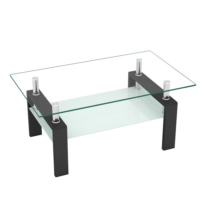 Table basse moderne rectangulaire en verre trempe transparent Liam, noire