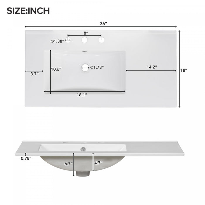 Meuble de salle de bain moderne Derek 36 pouces avec lavabo ceramique et rangement multiple, gris