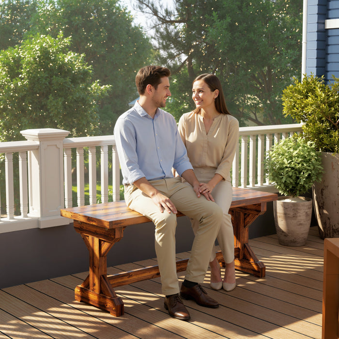 Outsunny Banc d'Exterieur en Bois, Banquette Rustique de Jardin, Bois Carbonise