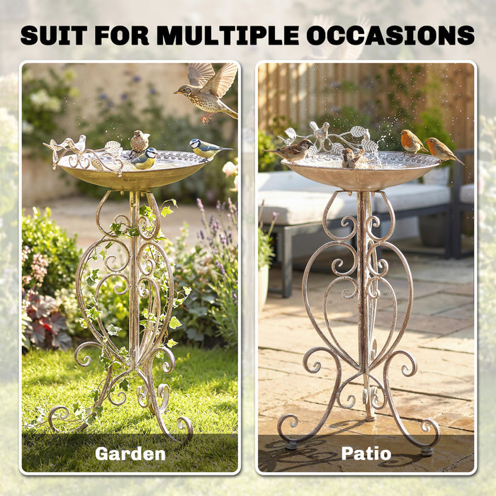 Outsunny Bain d'Oiseaux avec Statues d'Oiseaux, Bain d'Oiseaux Vintage pour Jardin, Brun