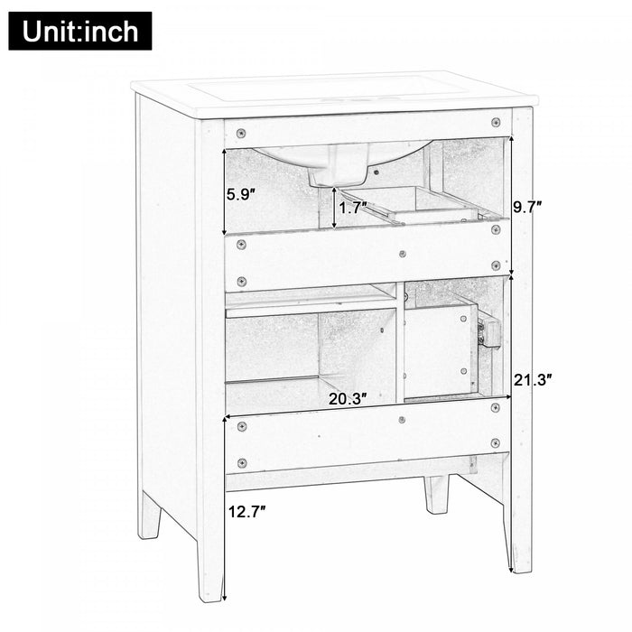 Mia Meuble-lavabo de 24\" avec vasque en ceramique et rangement a plusieurs tiroirs, Bleu Gris