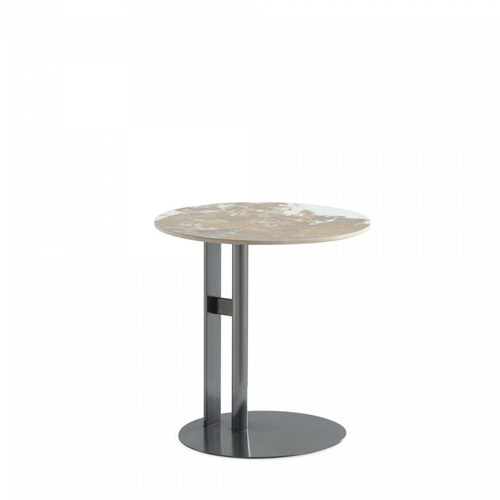 Table d’appoint moderne glamour Alondra avec plateau en pierre frittee noire