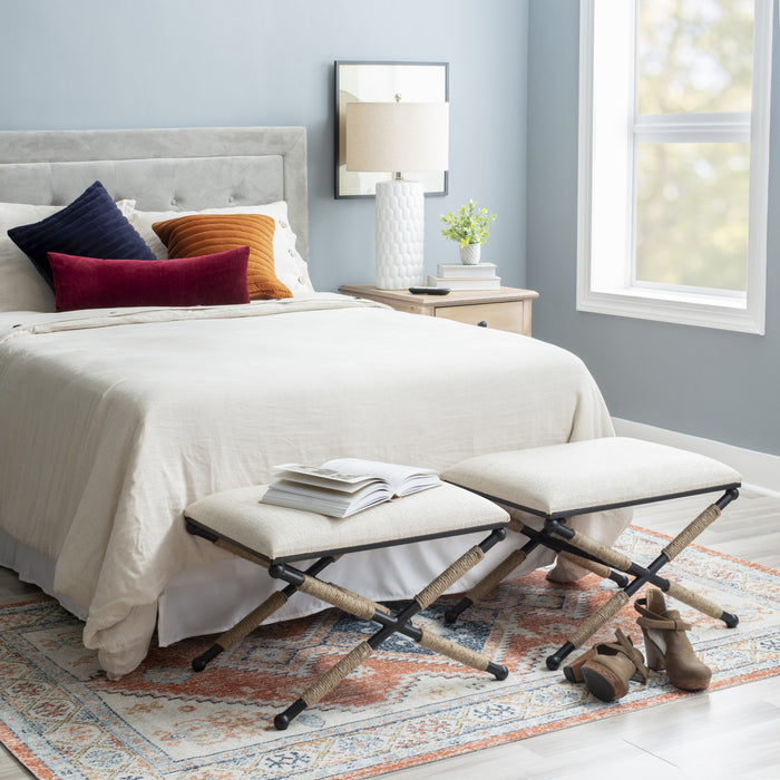Pouf Ashburn Campaign en tissu d'apparence lin - noir