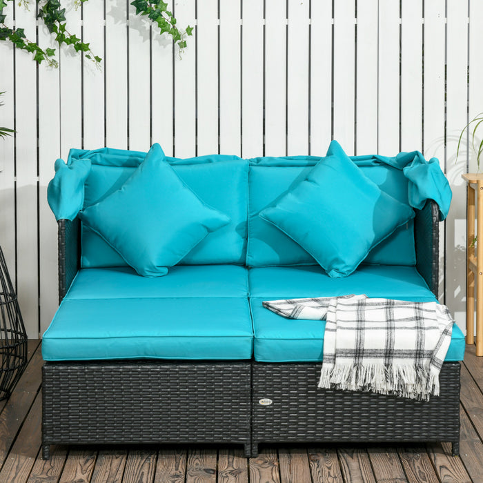 Outsunny Chaise Longue Exterieure Double Avec Auvent Et Coussins, Vert