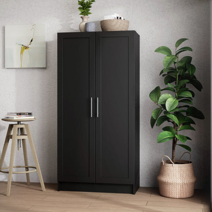 Armoire d’appoint de rangement Elite avec portes à panneaux et 3 tablettes - noire