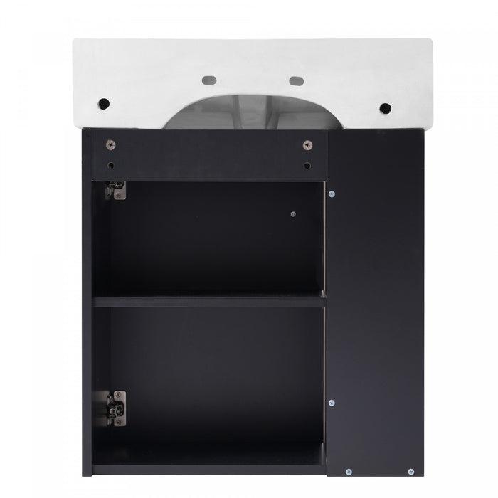 Rachel Meuble-lavabo Flottant De Salle De Bain 21,6\" Avec Vasque En Ceramique, Porte A Fermeture Douce Et Rangement Cote Gauche