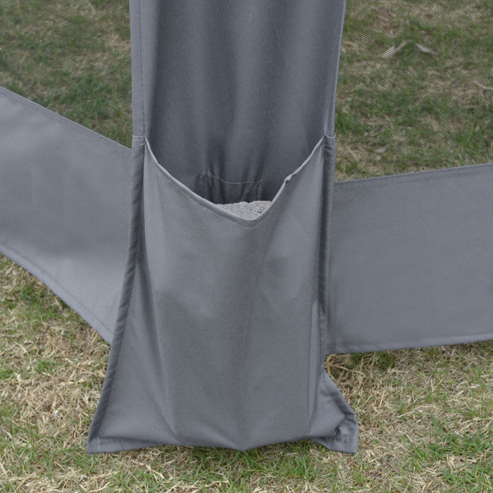 Outsunny 13' X 11' Heavy Duty Pop Up Canopy Avec Forme Hexagonale, Filet Lateral A 6 Mailles, Hauteur Reglable A 3 Niveaux Et Armature En Acier Solide, Gris