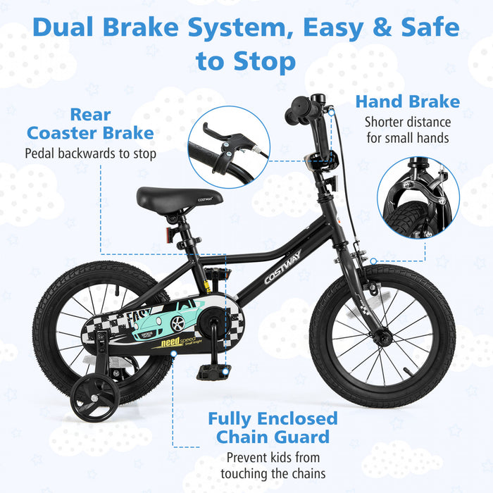 Costway 14\" Velo D'entrainement Pour Enfants Avec Roues D'entrainement Amovibles Pneumatiques Noir