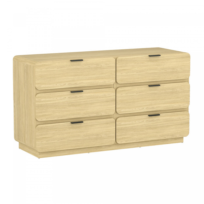 Commode moderne contemporaine Chrystie 60\" en bois naturel (6 tiroirs)