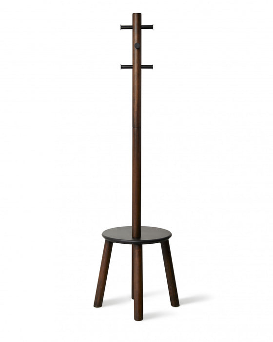 Portemanteau et tabouret modernes Pillar de Umbra en bois - noirs et noyer