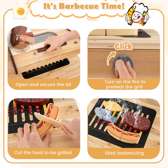 Costway 3 Pieces En Plein Air En Bois Cuisine Jeu Enfants Boue Cuisine Barbecue Grill & Four A Pizza