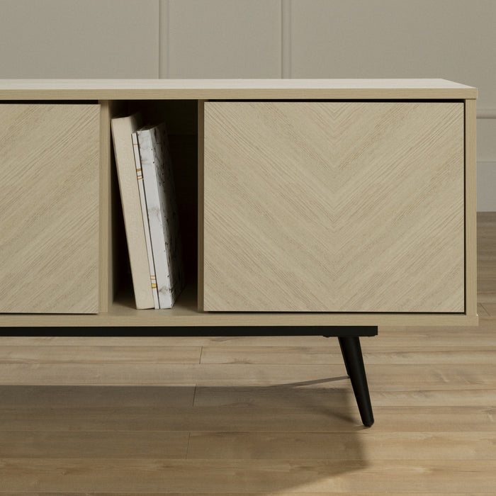 Meuble pour téléviseur Oxford de 71 po avec portes - chêne blanchi et beige clair